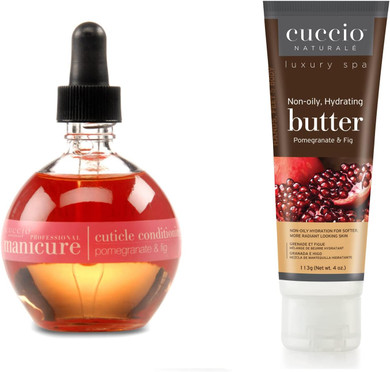Cuccio Pomegranate & Fig Hydration Essentials Kit- 75ml Cuticle Oil & 4oz Butter Tube, Red