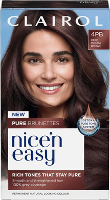 Clairol Nice n Easy Pure Brunettes Hair Colour | Pure and Rich Brown Tones | Smooth, Natural Hair Colour | With Pre-Colour Serum | 100% Grey Coverage | 4PB Deep Mocha Brown| Permanent Hair Dye