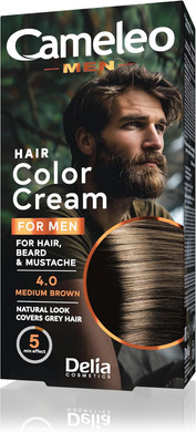 Cameleo Men - Permanent Hair Dye | Medium Brown Colour for Hair Beard & Moustache | Natural Colour Effect in 5 Minutes | Cover Grey Hair | Ammonia FREE | 30ml