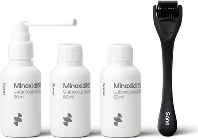 Sons Minoxidil 5% Cutaneous Solution & Dermaroller for Men. Hair Regrowth Treatment for Hair Loss & Thinning in Men. Microneedling Stimulates Collagen & Reactivates Shrunken Follicles. Made in Europe
