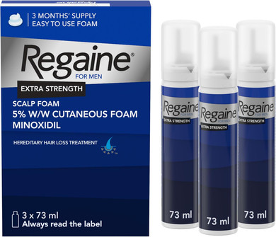 Regaine For Men Extra Strength Foam - Scientifically Proven To Help Stop Hereditary Hair Loss - Minoxidil Foam for Hair Regrowth - (3 x 73ml), Packaging May Vary