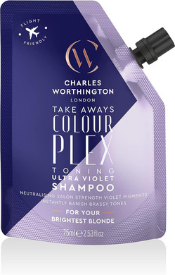 Charles Worthington Colourplex Toning Ultra Violet Shampoo Takeaway, Travel Size, Purple Shampoo for Blonde Hair, Purple Toning Shampoo, 75ml