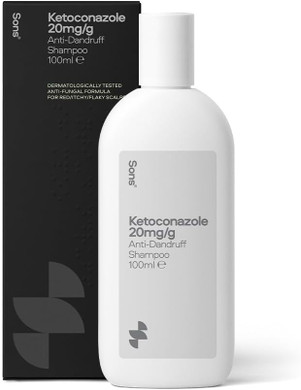 Sons Ketoconazole 20mg/g Shampoo For Dandruff. Treats & Prevents Seborrheic Dermatitis, Scalp Psoriasis, Tinea Infections. Antifungal Formula. 100ml. 1-month Supply. Made in Europe