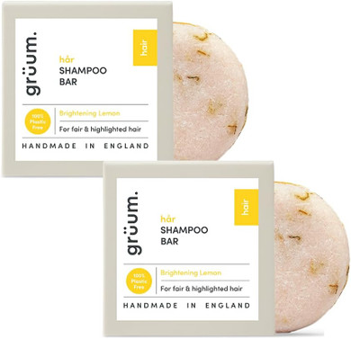 grüum Twin Pack Brightening Shampoo Bar 50g - Solid Shampoo Bars for Hair Up to 60 Washes - Plastic Free Vegan Bar for Men & Women - Paraben Free Rich Lathering Bars for Colour Treated Hairs