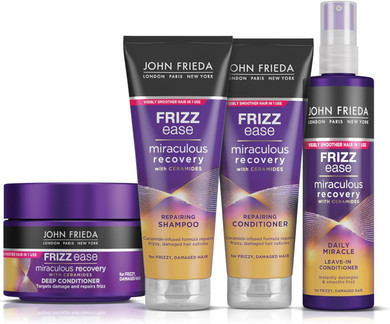 John Frieda Frizz Ease Miraculous Recovery Shampoo & Conditioner Set - Smoothing Shampoo + Deep Conditioner Mask - 250ml Each