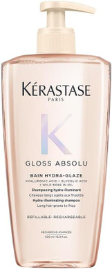 Kérastase Gloss Absolu Refillable Shampoo for All Hair Types, with Glycolic Acid, Hyaluronic Acid & Wild Rose 500ml