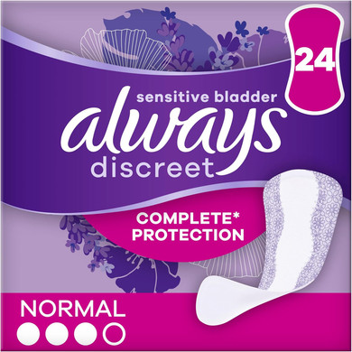 Always Discreet Incontinence Liners Women, 24 Liners, Moderate Absorbency, Thin and Flexible, Liners for Sensitive Bladder