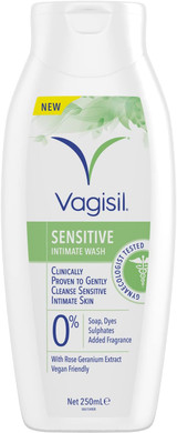 Vagisil Sensitive Intimate Wash For Women, Gently Cleanses Sensitive Skin, pH Balanced, Soap Free Dye Free & Fragrance Free, 250ml