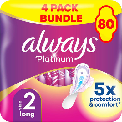 Always Platinum Normal (Size 1) Sanitary Towels with Wings 22 Pads x 4