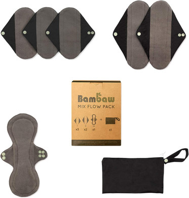 Reusable Sanitary Towels with Discreet Pouch | Mix Set | Zero Waste and Environmentally Friendly | Reusable Sanitary Pads with Wings | Eco Friendly Products | Reusable Pads for Women | Bambaw