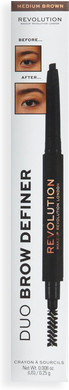 Makeup Revolution Duo Brow Definer Pencil, Add Definition, Includes Brush, Medium Brown (Pack of 2)