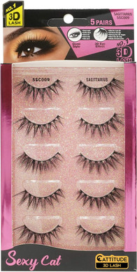 EBIN NEW YORK Cattitude 3D Lash 5 Pair  Sexy Cat 3D Lash Dramatic High Volume Extreme Length Lightweight Comfortable Wear Beautiful Winged Out Effect Reusable