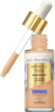 Max Factor Miracle Pure Skin Reset Serum Foundation 90-95 Deep, 2-in-1 Serum Formula, Healthy Looking Skin, Medium Coverage, Satin Matte Finish, 2% Niacinamide, Dermatologically Tested