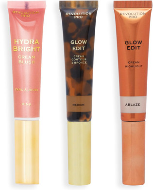 Revolution Pro Cream Face Wand Trio, Cream Contour, Blush & Highlighter Makeup Set, Vegan & Cruelty-Free, Medium, 1x12ml, 2x15ml