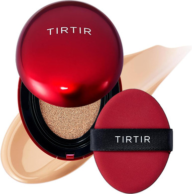 [*Mini Size*] TIRTIR Mask Fit Red Cushion Foundation | Full coverage, Weightless, Skin fit, Satin Glow Finish, Korean Makeup, beauty, Tattoo cover up, Buildable (#22N Shell Beige, 0.15 Fl Oz)
