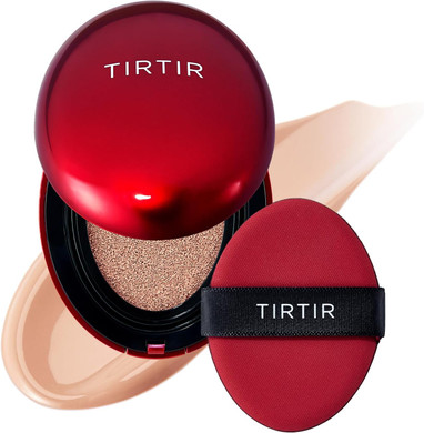 TIRTIR Mask Fit Red Cushion Foundation | Full coverage, Weightless, Skin fit, Satin Glow Finish, Korean Makeup, beauty, Tattoo cover up, Buildable (#22C Peach Beige, 0.63 Fl Oz)