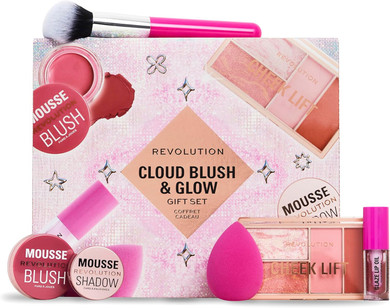 Revolution Beauty Cloud Blush & Glow Highlight Makeup Gift Set, 6-Piece Holiday Set with Eyeshadows, Blush, & Nourishing Lip Oils, Vegan & Cruelty-Free