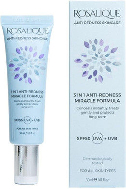 Rosalique 3 in 1 Anti-Redness Miracle Formula Colour Corrector SPF50 for Hypersensitive and Redness Prone Skin, Suitable for All Skin Types 1 x 30 ml