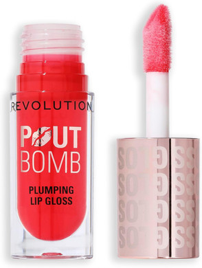 Revolution Beauty, Pout Bomb Plumping Lip Gloss, High-Shine for Glossy, Fuller & Plump Lips with Hyaluronic Acid & Peptides, Vegan & Cruelty-Free, Rosewood Rose Pink