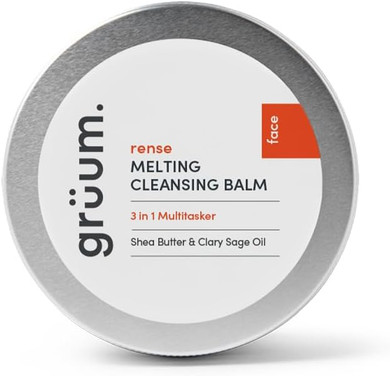 grüum 3-in-1 Melting Cleansing Balm 100ml  Makeup Remover Balm & Face Cleanser for Women  Cleansing Butter with Skin-Loving Shea Butter, Coconut Oil, Clary Sage & Eucalyptus  Vegan & Plastic-Free