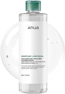 ANUA Heartleaf Low pH Deep Cleansing Water, Micella Water, Panthenol, Squalane, Makeup Remover for Sensitive Skin, Korean Skin Care, 500g/17.63 oz