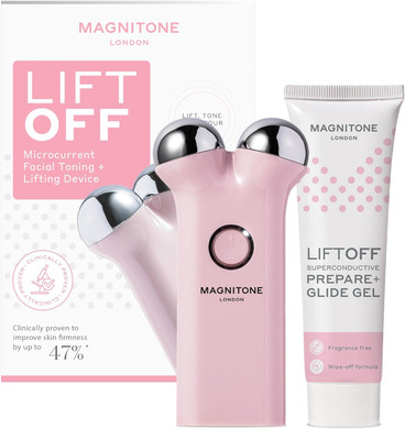 MAGNITONE Lift Off Microcurrent Facial Toning Device, Pink, USB Rechargeable, with Prepare + Glide Superconductive Gel 60ml at Home face Lift (Pink)