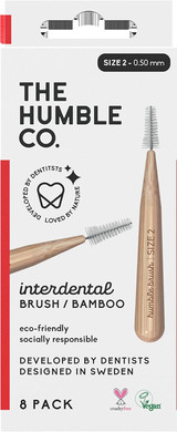 THE HUMBLE CO. - Bamboo Interdental Brush - Size 2-0,5 mm - Developed by Dentists - Designed in Sweden - Sustainable & Reusable - Vegan & Cruelty-Free - Eco-Friendly Packaging - 8p