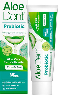 AloeDent Probiotic Toothpaste Fluoride Free - Balance Mouth Microbiome, Natural Oral Probiotic with Aloe Vera & Xylitol, SLS Free, Vegan, 75ml