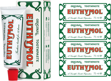 Euthymol Original Toothpaste Bundle  4 x 75ml, Fluoride Free Anti-Plaque Antibacterial Cavity Teeth Gums Clean Healthy Protection Refresh Daily Oral Enamel Dental Care