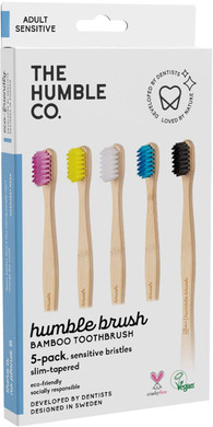 The Humble Co. Bamboo Toothbrush Family Pack (5-p) | Sensitive Bristles | Biodegradable, Eco-Friendly, Vegan for Your Everyday Oral Care, Dentist Approved