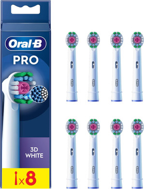 Oral-B Pro 3D White Electric Toothbrush Head, Oral B Electric Toothbrush Heads, X-Shaped Bristles and Unique Polishing Cup for Teeth Whitening, Pack of 8 Replacement Toothbrush Heads