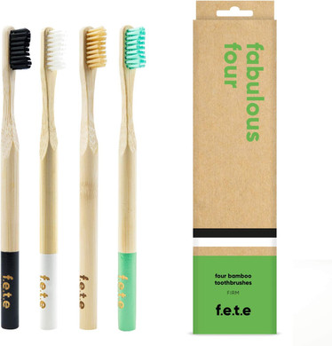 f.e.t.e | Fabulous Four Bamboo Toothbrush Multipack | Biodegradable Handle | Recyclable Firm Bristles | Sustainable | Vegan
