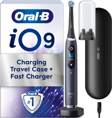Oral-B iO9 Electric Toothbrushes For Adults, App Connected Handle, 1 Toothbrush Head & Charging Travel Case, 7 Modes with Teeth Whitening, 2 Pin UK Plug, Black