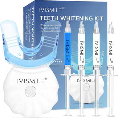 Teeth Whitening Kit,IVISMILE Teeth Whitener with 3 * 3ml Teeth Whitening Gel & 5X Led Teeth Whitening Light to Teeth Cleaning Plaque Removal,Home Tooth Whitening Kit for Natural Brighter Smile