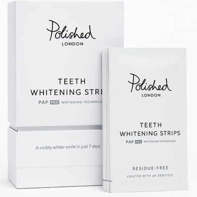 Polished London Teeth Whitening Strips - Whitening Strips for Sensitive Teeth - Enamel-Safe, No Residue, Peroxide Free Stain Remover- Premium Kit with Shade Guide, 14-Day Plan