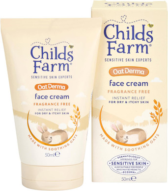 Childs Farm OatDerma Face Cream Moisturiser, Fragrance Free Hydration, Sensitive Skin Emollient, Soothe Baby Kids, 50ml