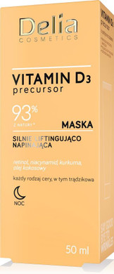 Delia Cosmetics  Vitamin D3 Precursor - Strongly Lifting and Firming Mask  All Skin Types  Acne Skin  Hydrating  Minimisng Fine Lines  Retinol  Niacinamide  Tumeric  Coconut Oil  50ml