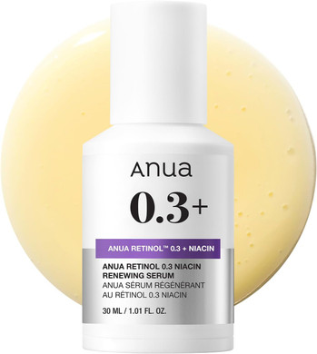 ANUA Retinol 0.3 Niacin Renewing Serum, For Anti-Aging with Hydration, Textured & Glass skin, Retinol, 5% Niacinamide, Retinol For Face, Gentle for Beginner, Korean Skin Care (30ml /1.01 fl.oz.)