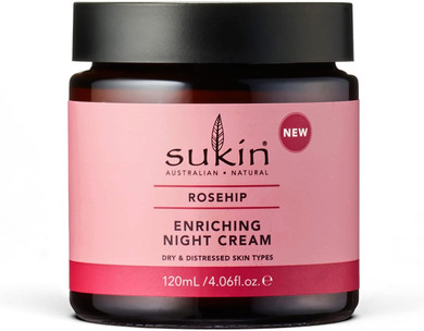 Sukin Rosehip Enriching Night Cream 120ml - with Rosehip Oil & Vitamin C; cruelty free & vegan friendly - to hydrate and improve skin radiance, for dehydrated & mature skin