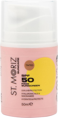 St Moriz Suncare SPF 50 Tinted Face Sunscreen | UVA & UVB Protection SPF 50 Daily Use Sunscreen Face Lotion with Tinted Coverage, Hyaluronic Acid & Niacinamide | Dermatologically Tested | Vegan | 50ml