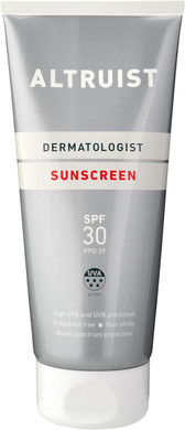 Altruist Dermatologist Sunscreen Fluid SPF30  Superior 5star UVA protection by Dr Andrew Birnie premium antioxidant face protection, White, Unscented, 50 millilitre