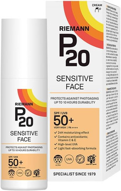 RIEMANN P20 Sensitive FACE SPF50+ UV Protection Cream, 50 Grams, Non Greasy Highly Effective Protects Face from UV Radiation, Sun Protection Factor 50+, Water/Sweat Resistant, Wear under Make Up