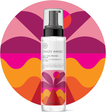Crazy Angel Vegan Clear Self-Tan Mousse (Medium tan). No colour transfer. Made in UK. 200ml
