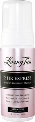 Loving Tan 2 HR Express Mousse, Ultra Dark - Streak Free, Natural looking, Professional Strength Sunless Tanner - Up to 5 Self Tan Applications per Bottle, Cruelty Free, Naturally Derived DHA, 120 ml