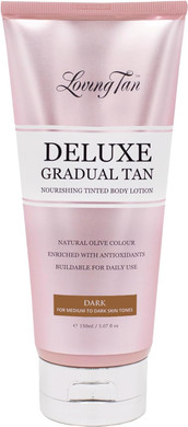 Loving Tan Deluxe Gradual Tan, Dark - Natural looking Self Tanner, Professional Strength Sunless Tanner, 7+ Self Tanning Applications per Bottle - Cruelty Free, Naturally Derived DHA - 150ml