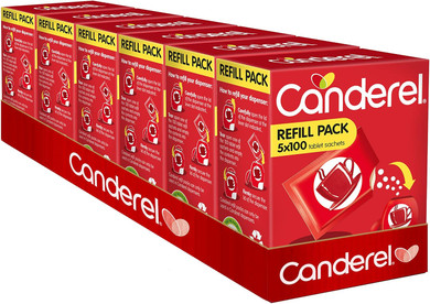 Canderel Sweetener Tablets Refill Pack - Zero Calorie and Diabetic Friendly Sugar Alternative - 5 x 100 - Pack of 6 (3,000 Tabs)