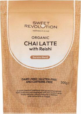 Sweet Revolution Organic Chai Latte with Reishi Barista Blend (1 x 500g) Catering Pack. Gluten Free, Dairy Free, Refined Sugar-Free