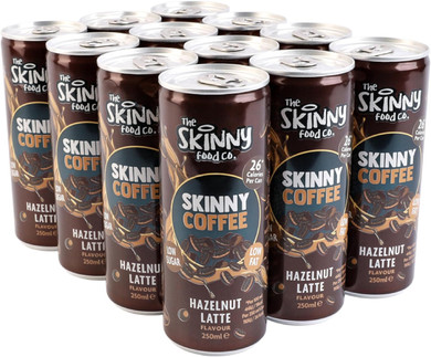 Skinny Food Co Skinny Coffee Hazelnut Latte - 12 x 250ml Cans - Low Sugar, Low Fat - 26 Calories per Can, Ready-to-Drink - Great for a Healthy Energy Boost
