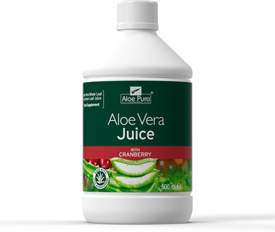 Aloe Pura Aloe Vera Juice with Cranberry , Natural , Vegan , Cruelty Free , Food Supplement, 500 ml