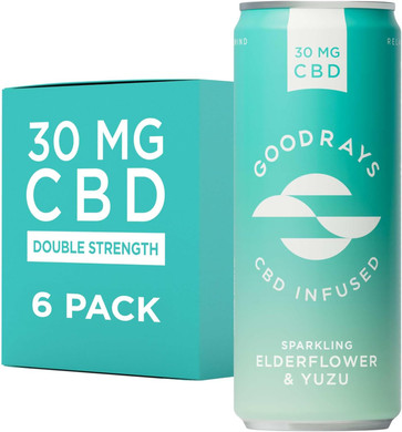 Goodrays - 30mg CBD Drink - 6 x 250ml Cans - Elderflower & Yuzu - Natural Flavours, Low Calorie, Vegan - High Strength (30mg/can), All Natural - Reduce Stress & Unwind